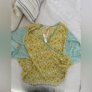 Lovestitch Green and Blue Geometric Blouse